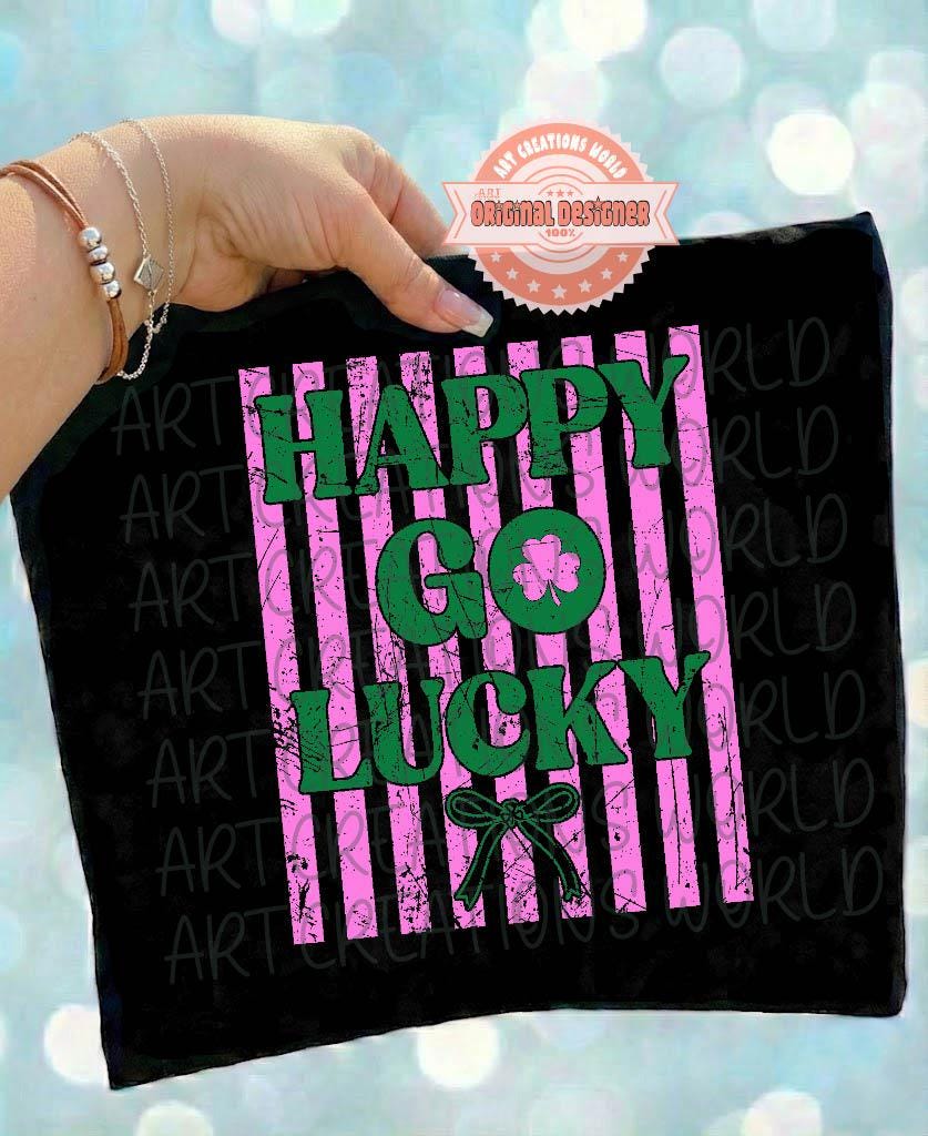 Happy Go Lucky PNG, Trendy Preppy St Patricks Day Sublimation Shirt Design