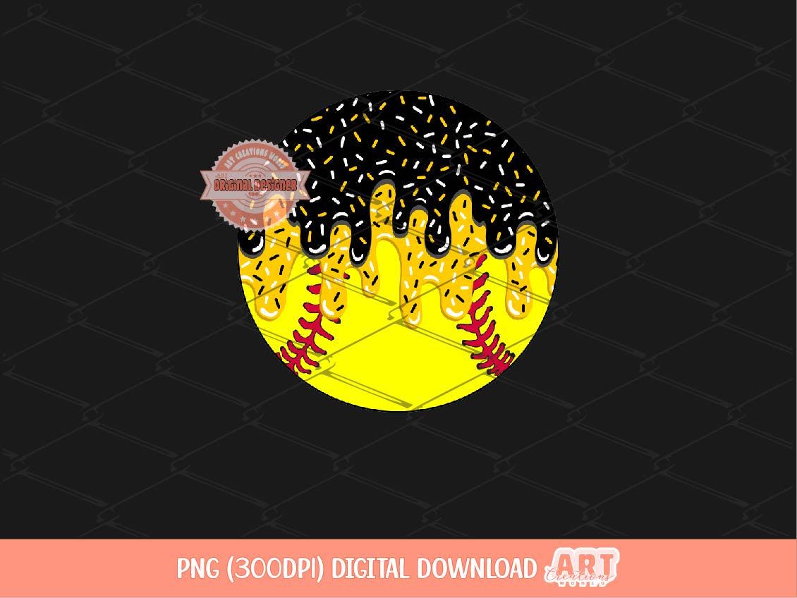 Drip Softball PNG, Black Gold Ice Cream Softball Sublimation Design, Sprinkles Game Day Shirt