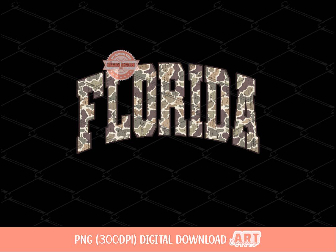 Florida Grunge Camo PNG, Distressed Varsity Camouflage FL State Sublimation Shirt Design