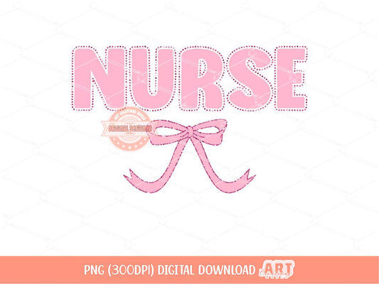 Coquette Nurse PNG, Preppy Pink Bow Nurse Sublimation Shirt Design (Digital Download)