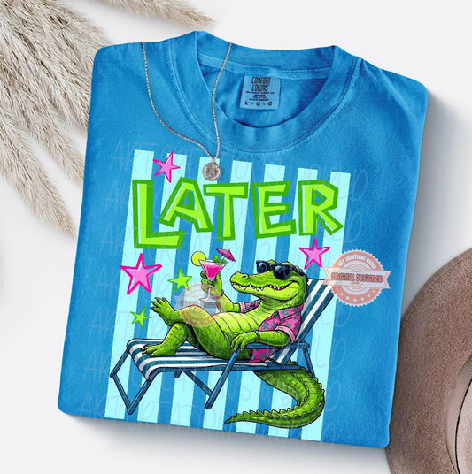 Later Gator Striped PNG, Funny Summer Alligator Sublimation Design, Preppy 90s Beach Vacation Shirt