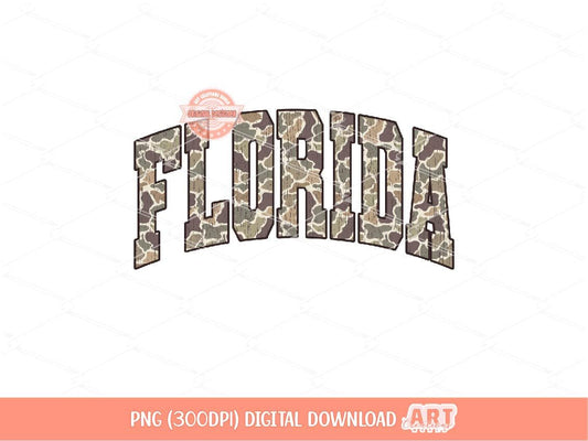 Florida Grunge Camo PNG, Distressed Varsity Camouflage FL State Sublimation Shirt Design