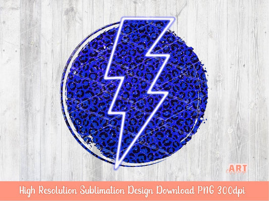 Royal Blue Leopard Lightning Bolt PNG, Circle Sublimation Background Design