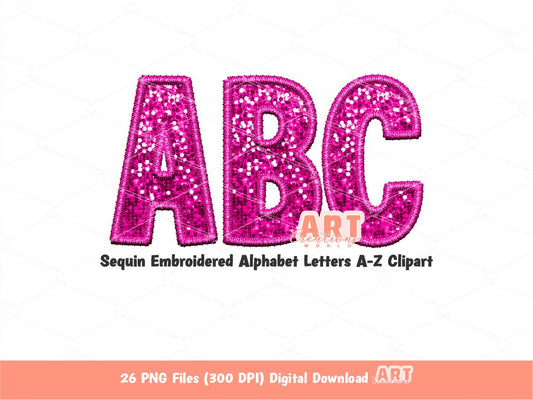Pink Sequin Letters PNG, Faux Embroidered Hot Pink Glitter Sequins PNG Alphabet Set Clipart, Custom Team name Mascot colors Digital Download