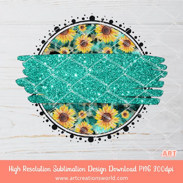 Turquoise Western Circle Background PNG Sublimation Design - 2 Sunflower and Turquoise Leopard Backgrounds