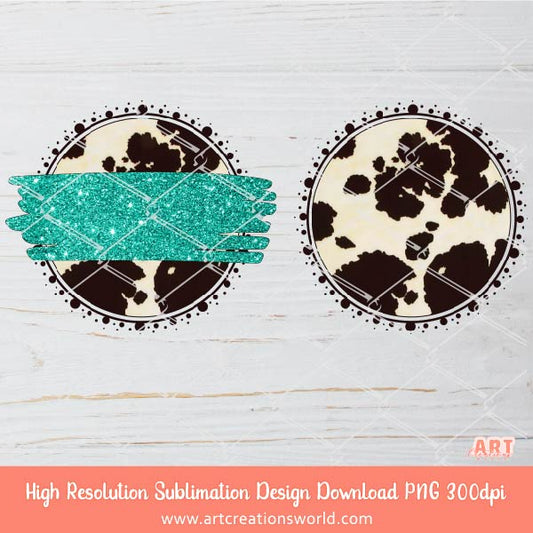 Western Cowhide Circle Background PNG Sublimation Design - 2 Cow Print Backgrounds