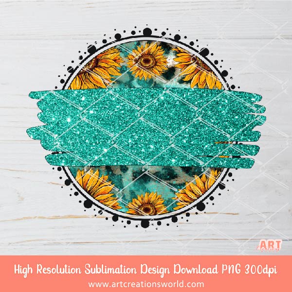 Western Circle Background PNG Sublimation Design - 2 Sunflower and Turquoise Backgrounds