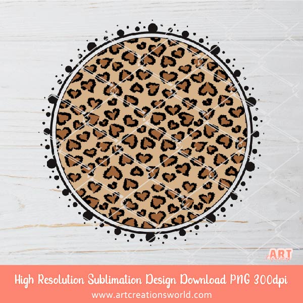 Heart Leopard Circle Background PNG Sublimation Design - 2 Heart Leopard print Backgrounds