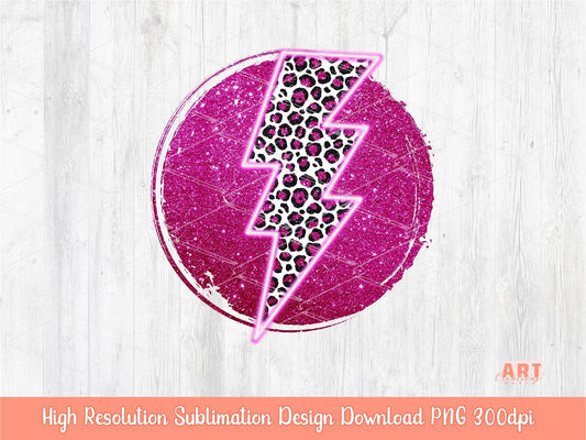 Pink Glitter Leopard Background Sublimation PNG | Pink Neon lightning Bolt October Background | We Wear pink Sublimation | Girly Pink PNG