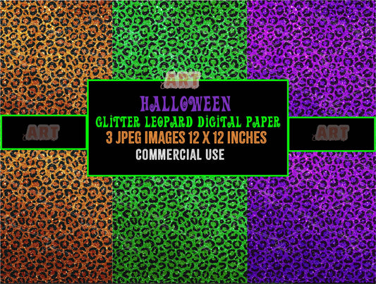 Halloween glitter leopard digital paper Pack - Halloween texture backgrounds- Scrapbooking Paper - Spooky Background - Leopard Print