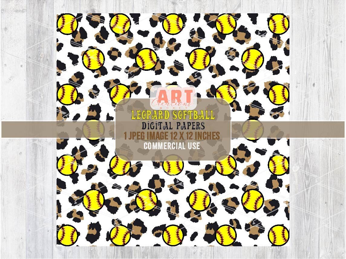 Leopard Softball Digital Paper | Cheetah Print Softball Texture design | Softball Sports Background | Sport Fabric Printing JPG