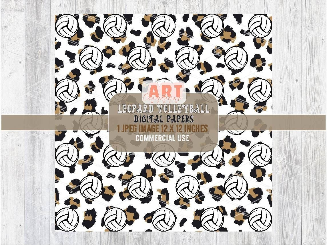 Leopard Volleyball Digital Paper | Cheetah Print Volleyball Texture design | Volleyball Sports Background | Fabric Printing JPG