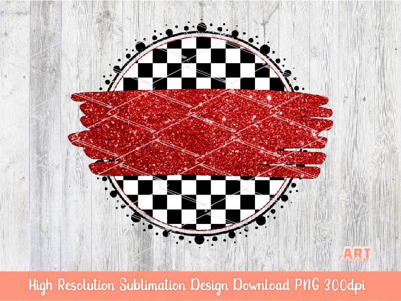 Checkered Circle Background PNG Sublimation Design - 2 Frames checkerboard | Mascot Team Blank - School Spirit - Red Glitter Brush Stroke
