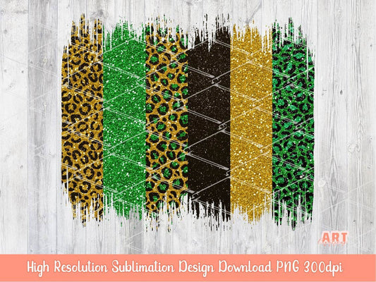 Glitter Gold Green and Black Leopard Brush Strokes Background PNG Sublimation | Golden Yellow and neon green shiny brush stroke PNG Design