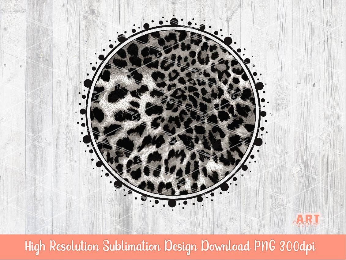 Grey Leopard Circle Background with Yellow Gold Brush Stroke PNG Sublimation Design - 2 Frames | Cheetah Skin Print Mascot Team Blank PNG