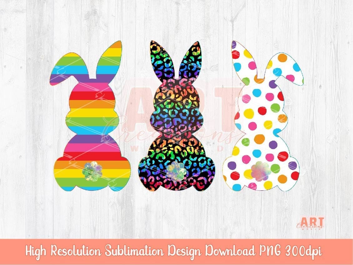 Original Design Rainbow Easter Bunnies PNG Sublimation, Colorful Bunny Clipart, Leopard Spring Rabbit art, LGBT Pride Happy Easter PNG