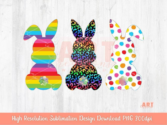 Original Design Rainbow Easter Bunnies PNG Sublimation, Colorful Bunny Clipart, Leopard Spring Rabbit art, LGBT Pride Happy Easter PNG