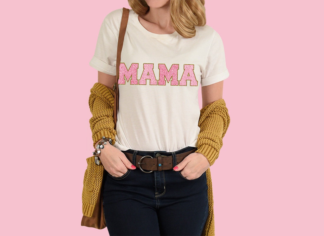 Mama Faux Chenille PNG Bundle, Happy Mothers day, Custom Layered Varsity letters patches Pink, gold, silver, purple for Sublimation