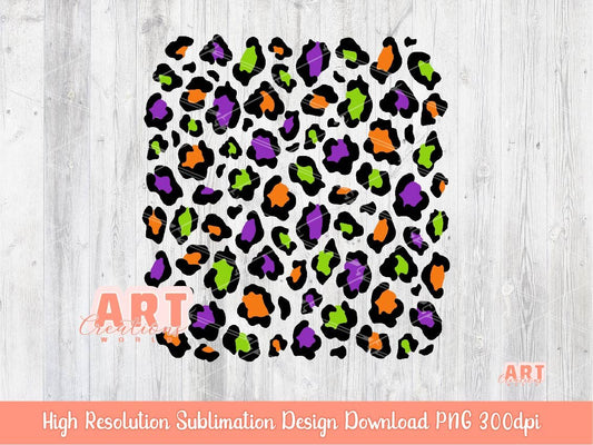 Leopard Halloween PNG Background, Happy Halloween Cheetah Print Sublimation, orange purple and green colors clipart Custom Howdy design