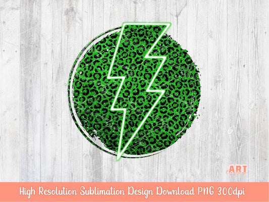 Green Glitter Leopard Background Sublimation PNG | Neon Green Lightning Bolt Background | Grunge Circle Leopard Sublimation PNG