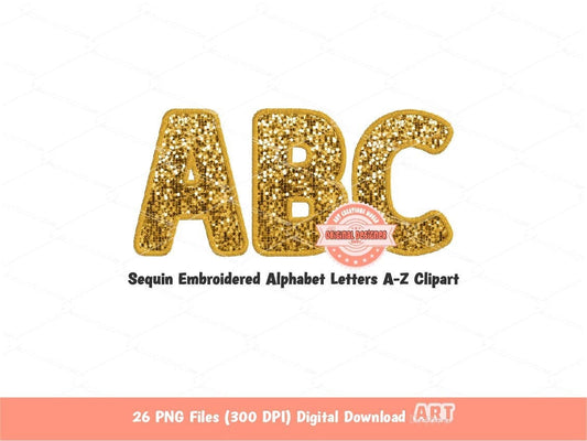 Gold Sequin Letters PNG, Original Designer Faux Embroidered Sand Glitter Sequins Alphabet Set Clipart, New Year 2024 alpha Digital Download