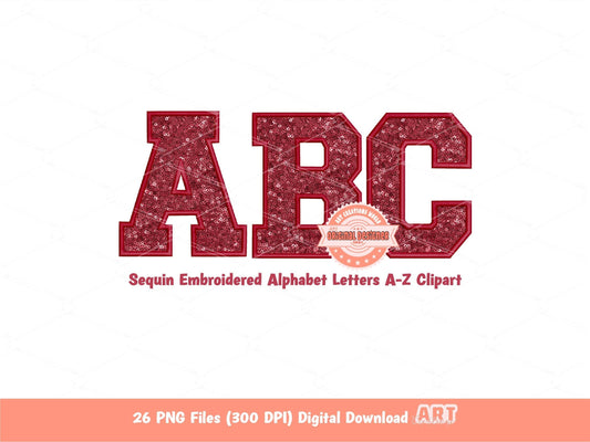 Red Wine Sequin Letters PNG, Original Varsity Alphabet Set Clipart with Faux Embroidery Maroon Glitter Sequins, alpha A-Z Digital Download