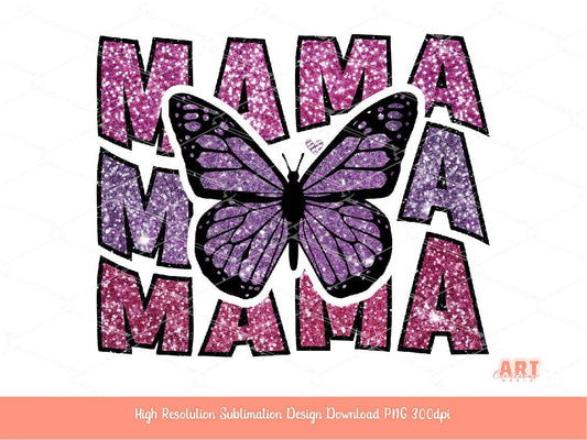 Sequin MAMA PNG Sublimation, Custom Sequin name Digital Download, Glitter Butterfly heart Mom Life shirt design, Cute mother's day graphic