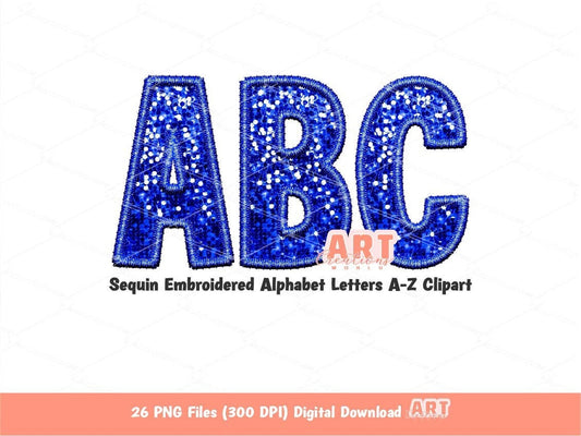 Blue Sequin Letters PNG, Faux Embroidered Royal Glitter Sequins PNG Alphabet Set Clipart, Custom Team name Mascot colors Digital Download