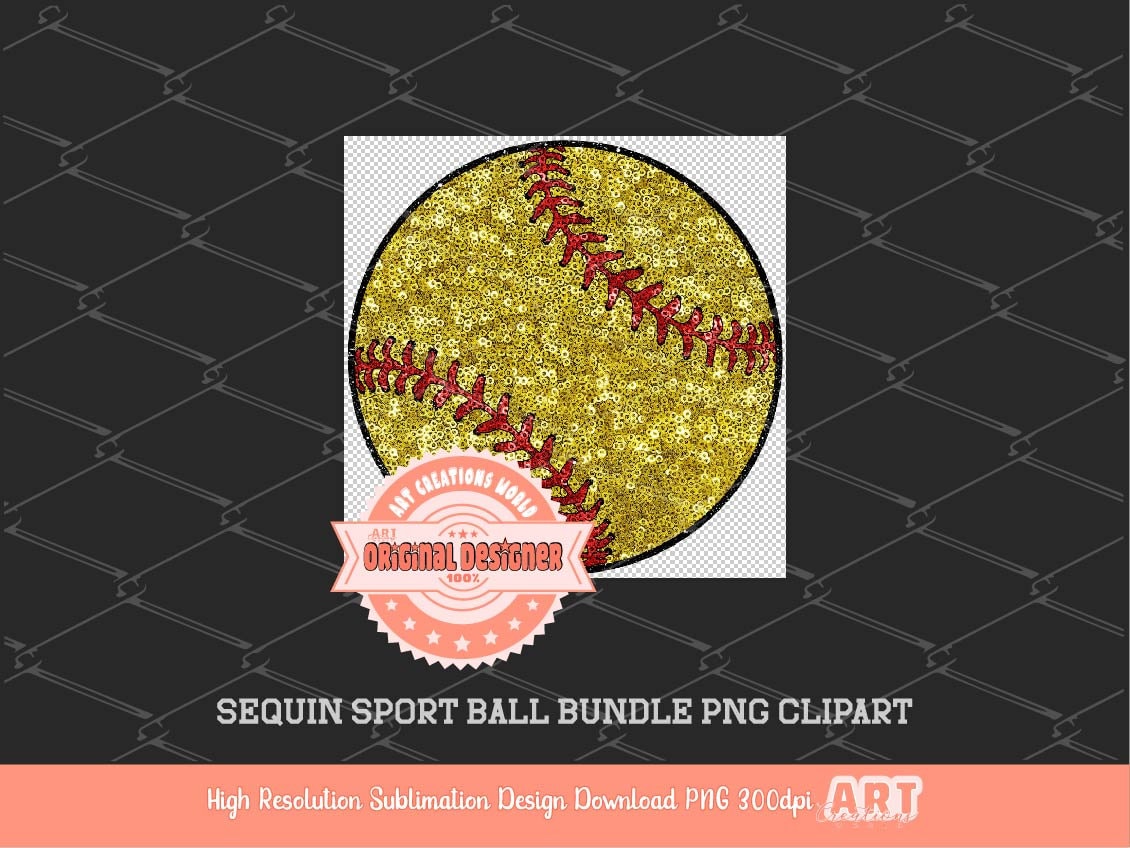 Sports Balls Sequin PNG Bundle, Football, Baseball, Softball, Basketball, Soccer ball, Volleyball, Golf ball Hockey Puck Glitter Clipart Png