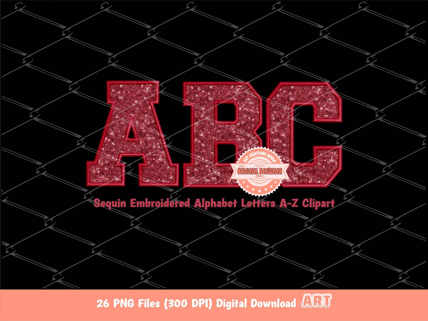 Red Wine Sequin Letters PNG, Original Varsity Alphabet Set Clipart with Faux Embroidery Maroon Glitter Sequins, alpha A-Z Digital Download