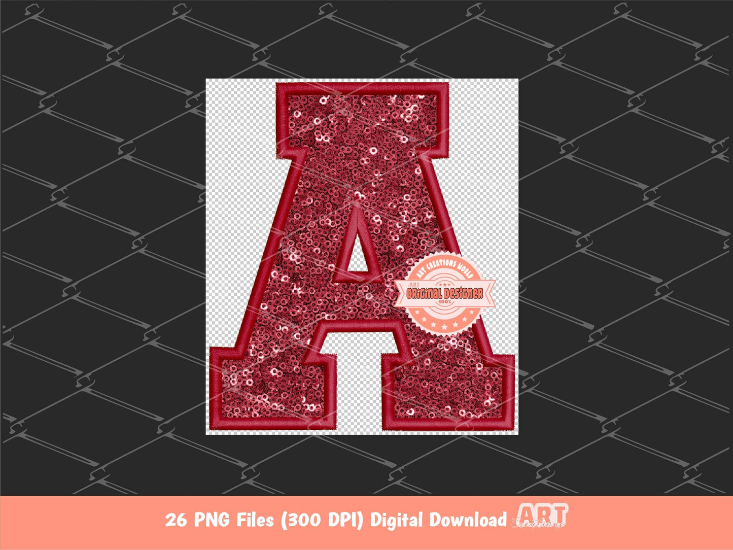 Red Wine Sequin Letters PNG, Original Varsity Alphabet Set Clipart with Faux Embroidery Maroon Glitter Sequins, alpha A-Z Digital Download