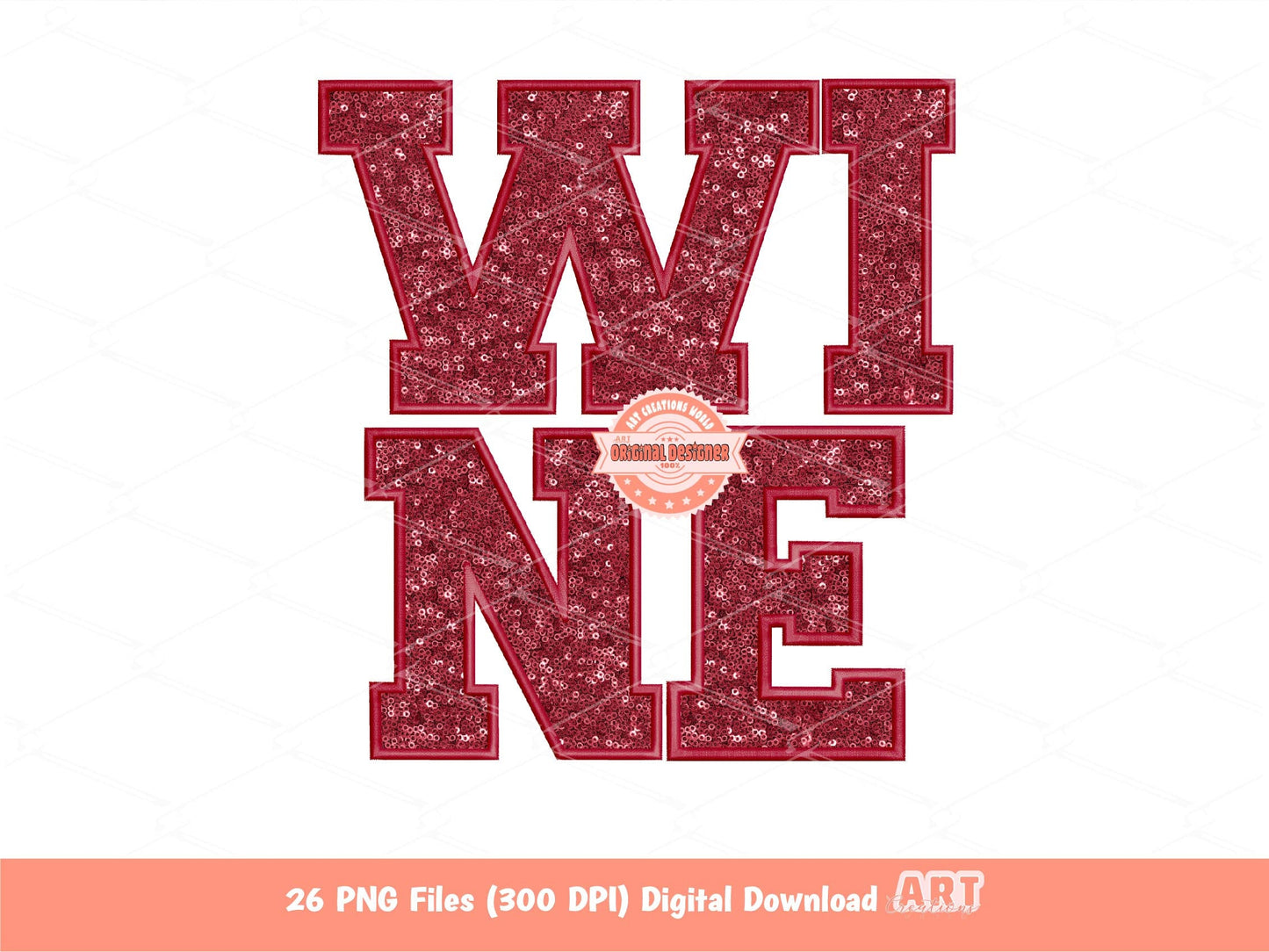 Red Wine Sequin Letters PNG, Original Varsity Alphabet Set Clipart with Faux Embroidery Maroon Glitter Sequins, alpha A-Z Digital Download