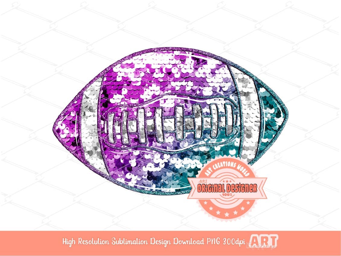 Pink Blue Gradient Football Sequin PNG, Metallic holographic Colors Football Clipart Sublimation & DTF Unicorn Girl shirt Design Digital