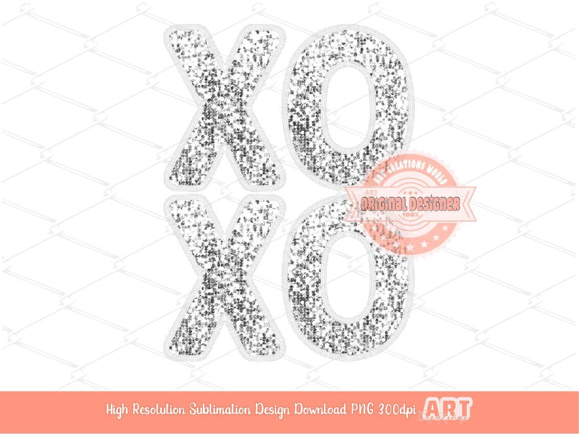 White Xoxo Sequin PNG, Original Designer Faux Embroidery Glitter Valentines Day Png DTF Print Valentine T shirt Design Digital Download
