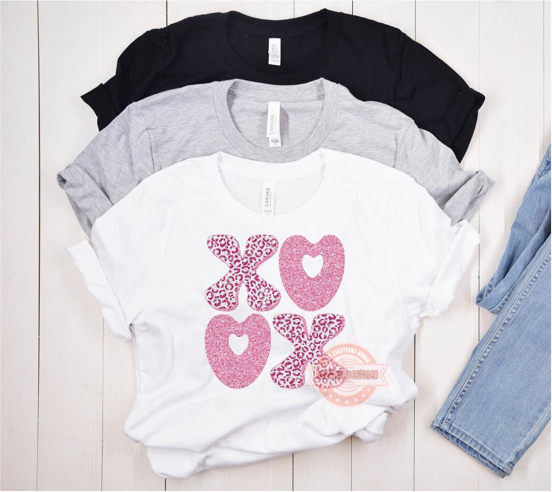 Xoxo Pink Glitter Leopard PNG, Original Glam sparkle Pastel Pink Valentines Day Png Sublimation & DTF Print Valentine shirt Design Download