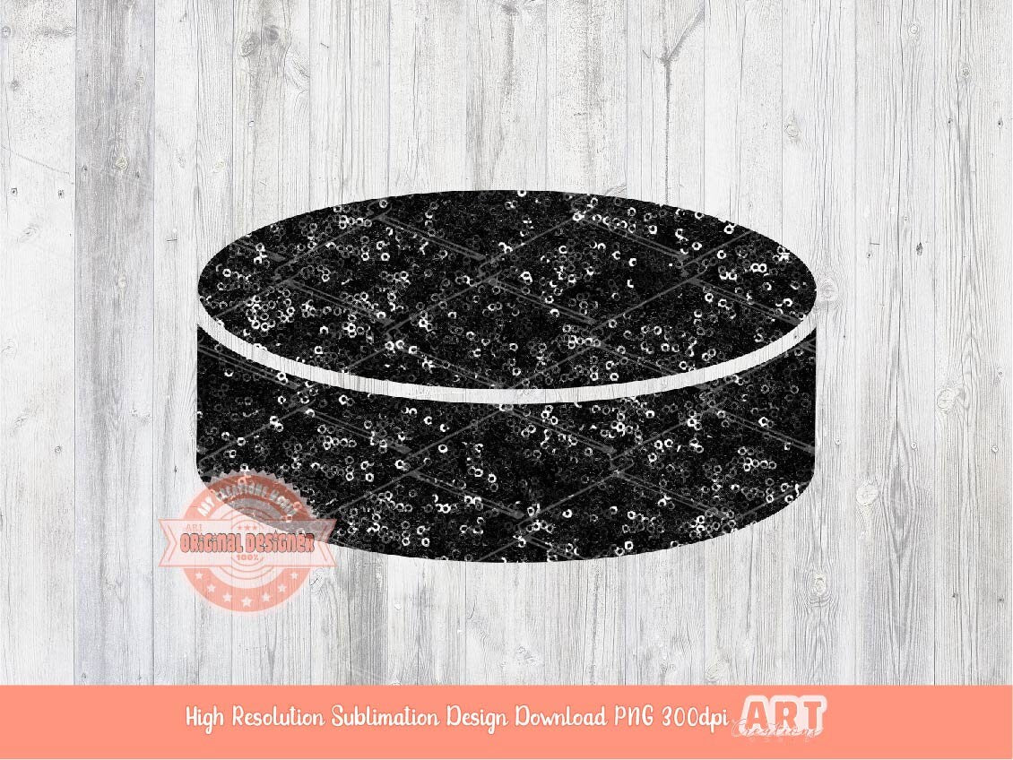 Hockey Puck Sequin PNG, Glitter Black Sports Clipart, Hockey Girl Player Sublimation Shirt Design Digital Download