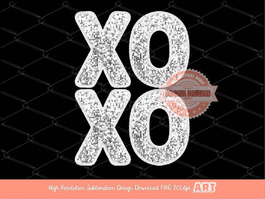 White Xoxo Sequin PNG, Original Designer Faux Embroidery Glitter Valentines Day Png DTF Print Valentine T shirt Design Digital Download