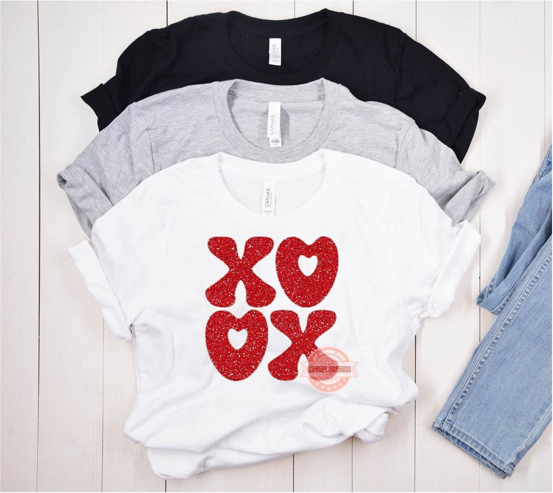 Xoxo Red Glitter PNG, Original Glam sparkle Heart Love Valentines Day Png Sublimation & DTF Print Valentine T shirt Design Download