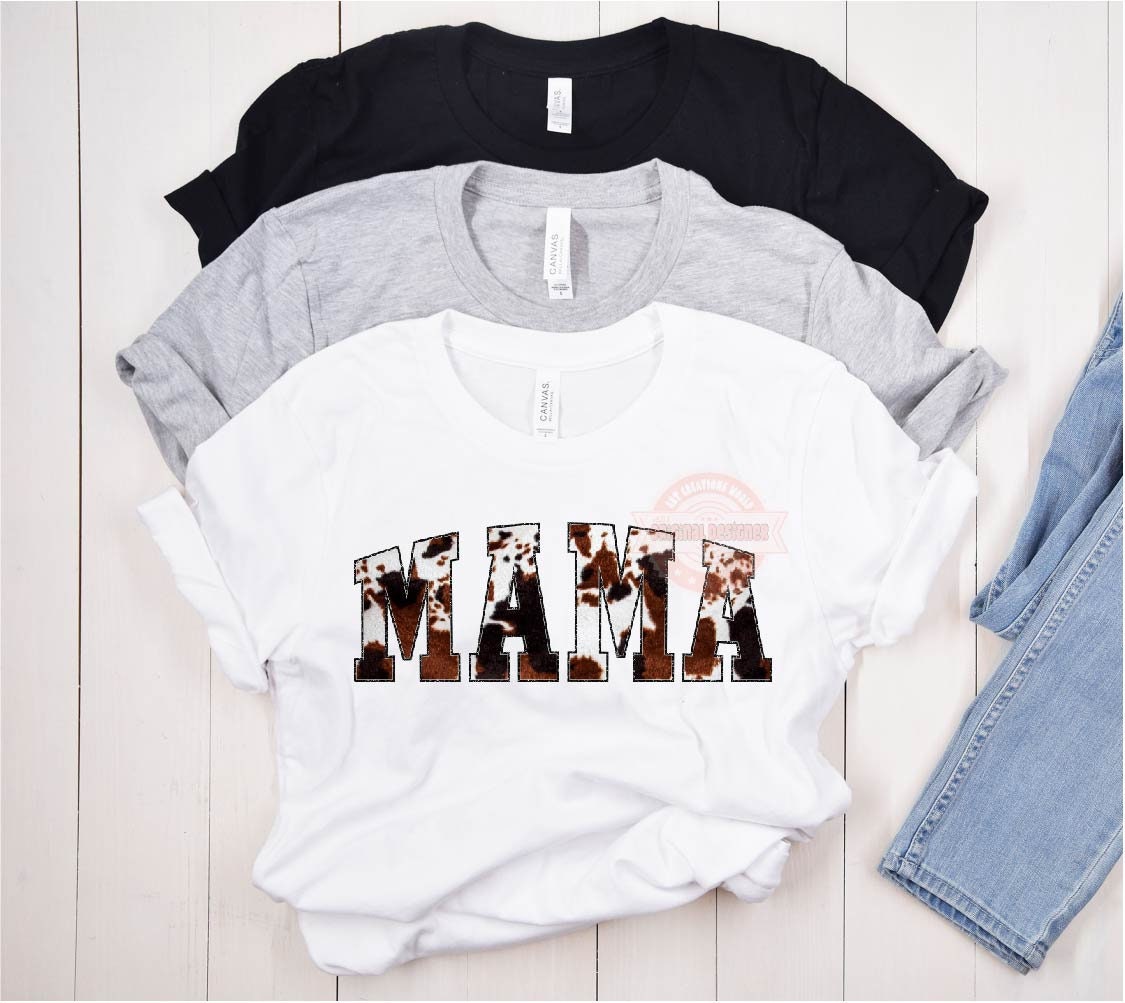Mama Cowhide PNG, Western black and brown Cow print Mom Png Sublimation Shirt Design Digital Download