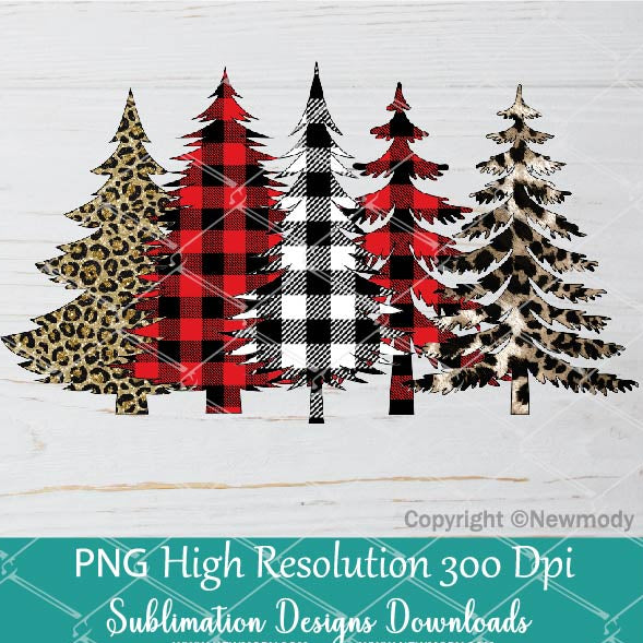 Leopard and Buffalo Plaid Christmas Trees Sublimation PNG | Christmas Trees Clipart Bundle - Newmody