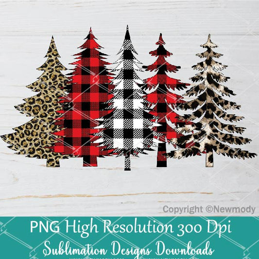Leopard and Buffalo Plaid Christmas Trees Sublimation PNG | Christmas Trees Clipart Bundle - Newmody