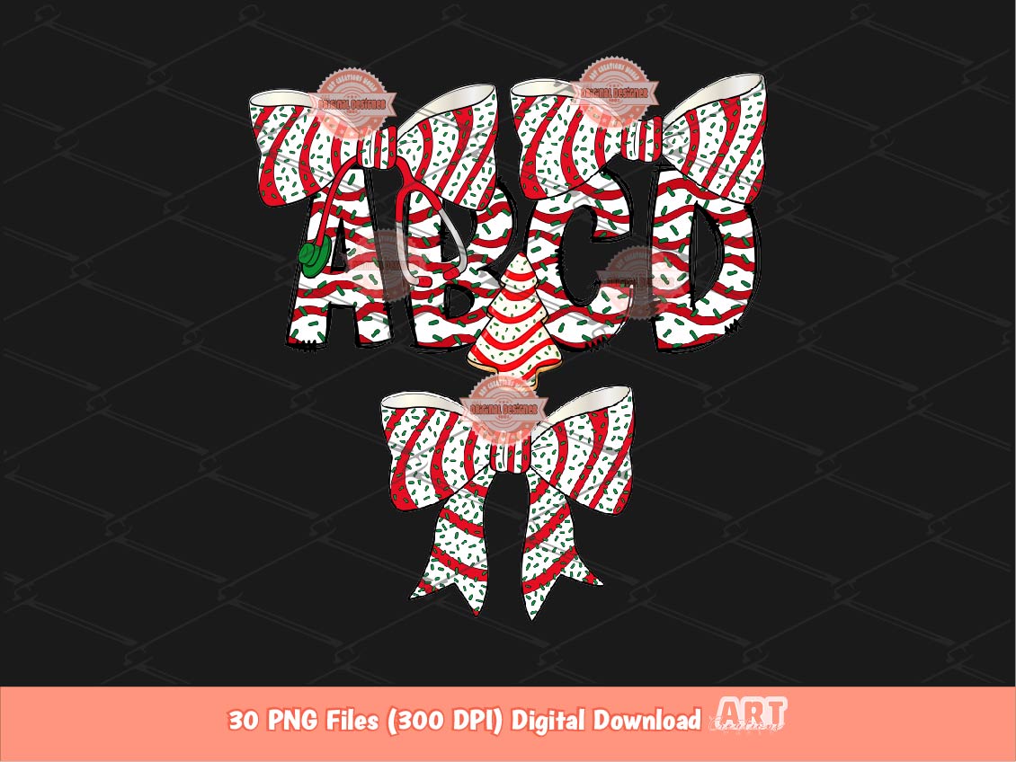 Christmas Tree Cake Alphabet PNG Bundle, Coquette Doodle Letters & Stethoscope Nurse Bow Clipart Download