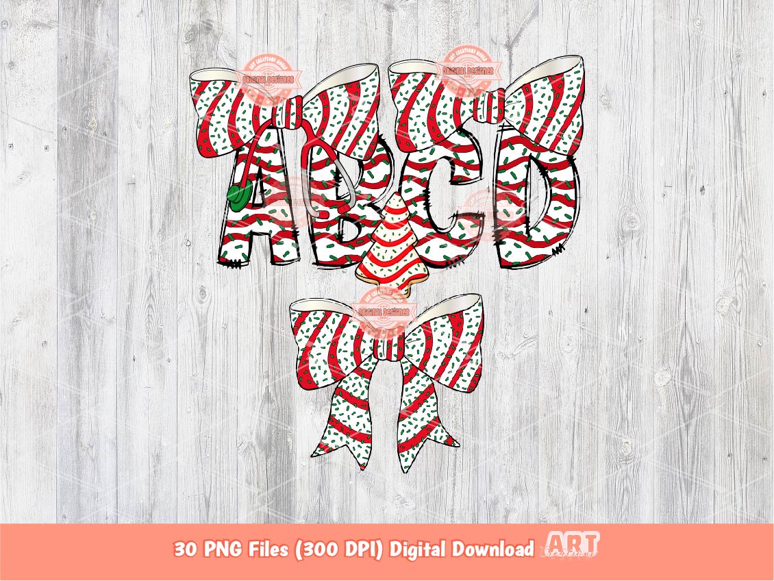 Christmas Tree Cake Alphabet PNG Bundle, Coquette Doodle Letters & Stethoscope Nurse Bow Clipart Download