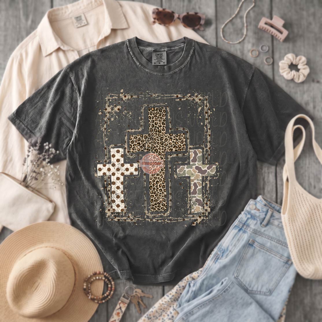Leopard Cross PNG, Three Distressed Crosses Western Sublimation Design, Camo Cross Christian Faith Fall Shirt, Xmas Cheetah Polka Dot Cross