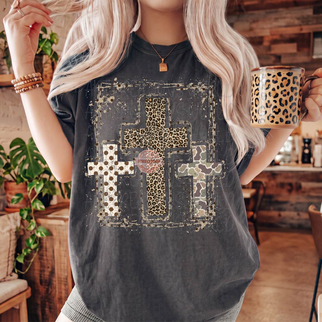 Leopard Cross PNG, Three Distressed Crosses Western Sublimation Design, Camo Cross Christian Faith Fall Shirt, Xmas Cheetah Polka Dot Cross