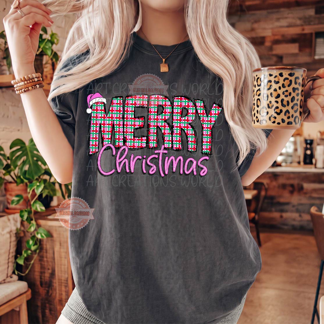 Merry Christmas Plaid PNG, Preppy Pink Xmas Sublimation Design, Retro Trendy Holiday Shirt Png