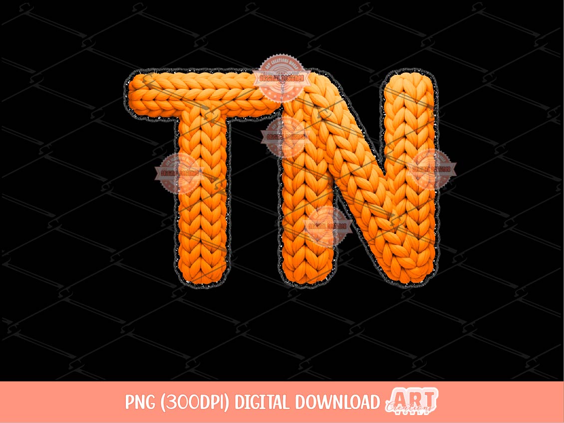 Faux Yarn TN PNG, Orange Chunky Knit Crochet Preppy Tennessee Shirt Design (Digital Download)