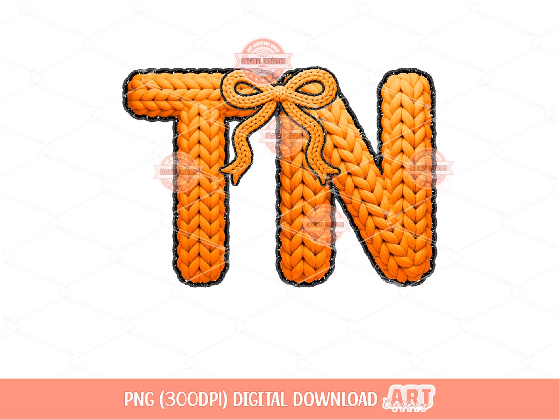 Faux Yarn TN PNG, Orange Chunky Knit Crochet Preppy Tennessee Shirt Design (Digital Download)