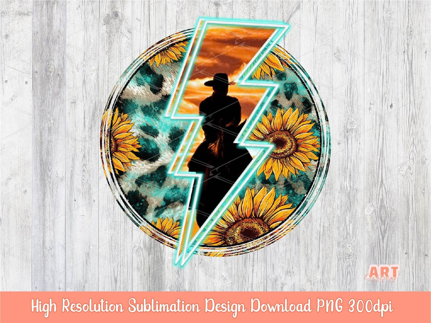 Western Cowboy PNG, Trendy Background Sublimation, Leopard Sunflower Lightning Bolt, Rodeo Country Shirt Design
