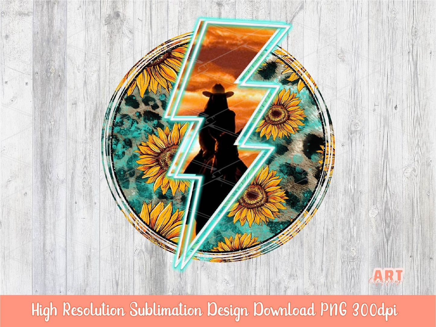 Western Cowgirl PNG, Trendy Background Sublimation, Leopard Sunflower Lightning Bolt, Rodeo Country Shirt Design